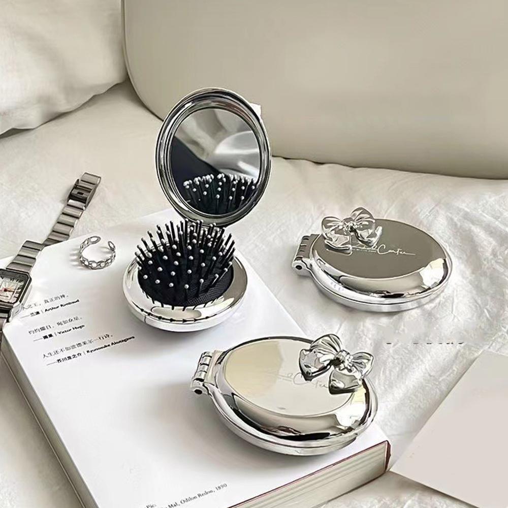 Sammenleggbar kam med speil i lommeformat, hodebunnsmassasjekam, bærbar hårstylingbørste for kvinner, frisørtilbehør