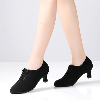 Zapatos de baile modernos para mujer adulta, zapatos de baile cuadrados para exteriores de tacón medio de tela Oxford para mujer