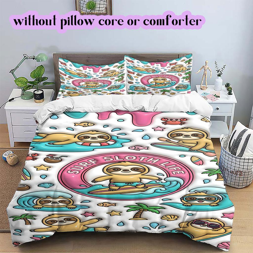 Cute animals surfing Pattern Bedding,Quilt Set Quilt Cover Pillowcase Home Birthday Gift (1*duvet cover+2*pillowcase,without core)