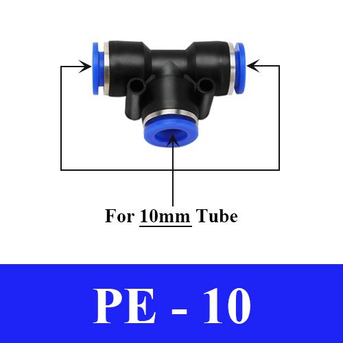 10PCS PE 4 6 8 10 12 14 16mm Pneumatic Fitting Tee 3 Way One Touch Push In AIR Hose Quick Release Fitting