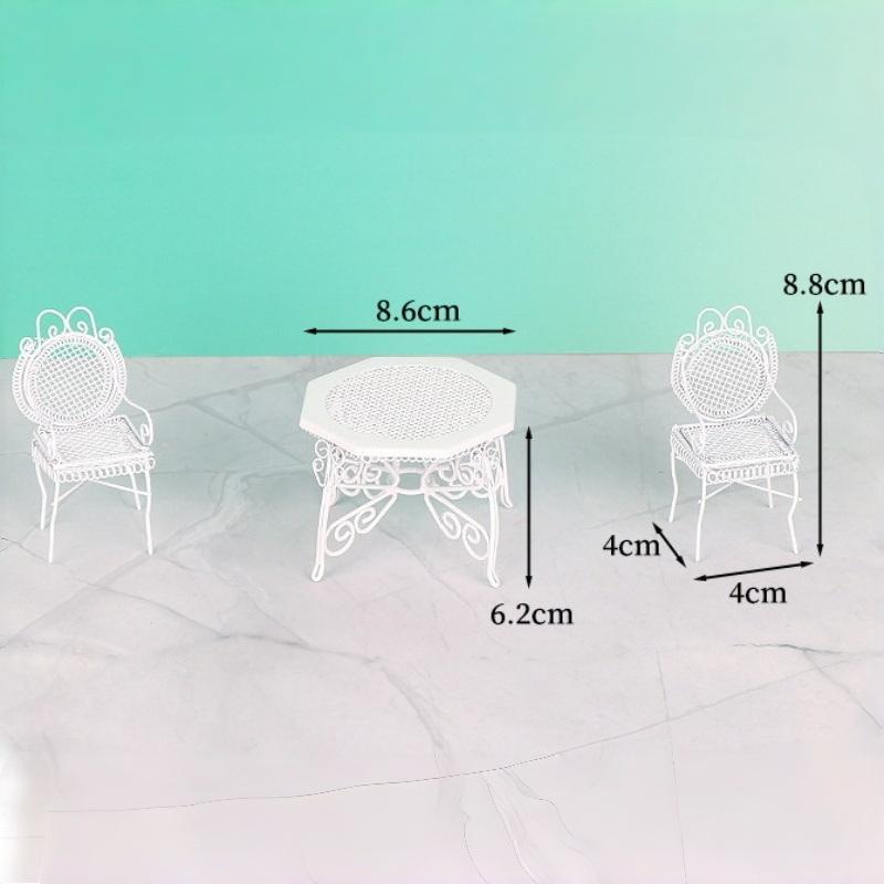 3Pcs Simulation Mini Iron Octagonal Table And Chair Model 1/12 Dollhouse Miniature Furniture Set Toy For Kids