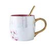 Kirschblüten Keramikbecher mit Deckel Goldlöffel Porzellan Kaffee Milch Tassen Frühstück Trinkgeschirr für Frauen Liebhaber Freunde G