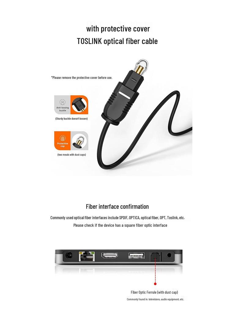 Toslink Optical Audio Cable: SPDIF Connection for TV, Soundbar, Amplifier, Projector.
