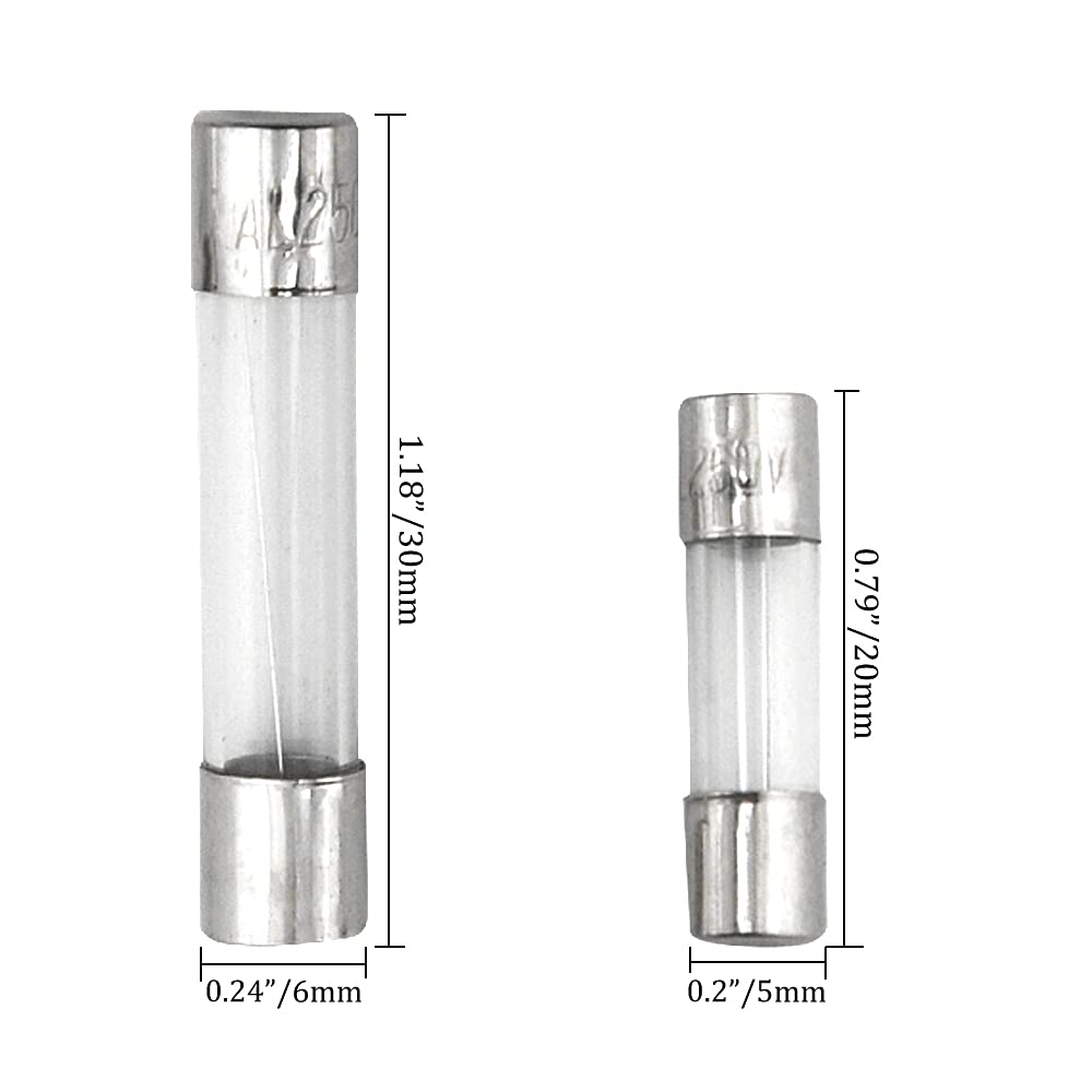 WMYCONGCONG 240pcs 6x30mm 5x20mm 24-Value Fast-Blow Glass Tube Fuses 250V 5x20mm 0.5A 1A 1.6A 2A 3A 4A 5A 6.3A 8A 10A 15A 20A + 6x30mm 0.5A 1A 2A 3A