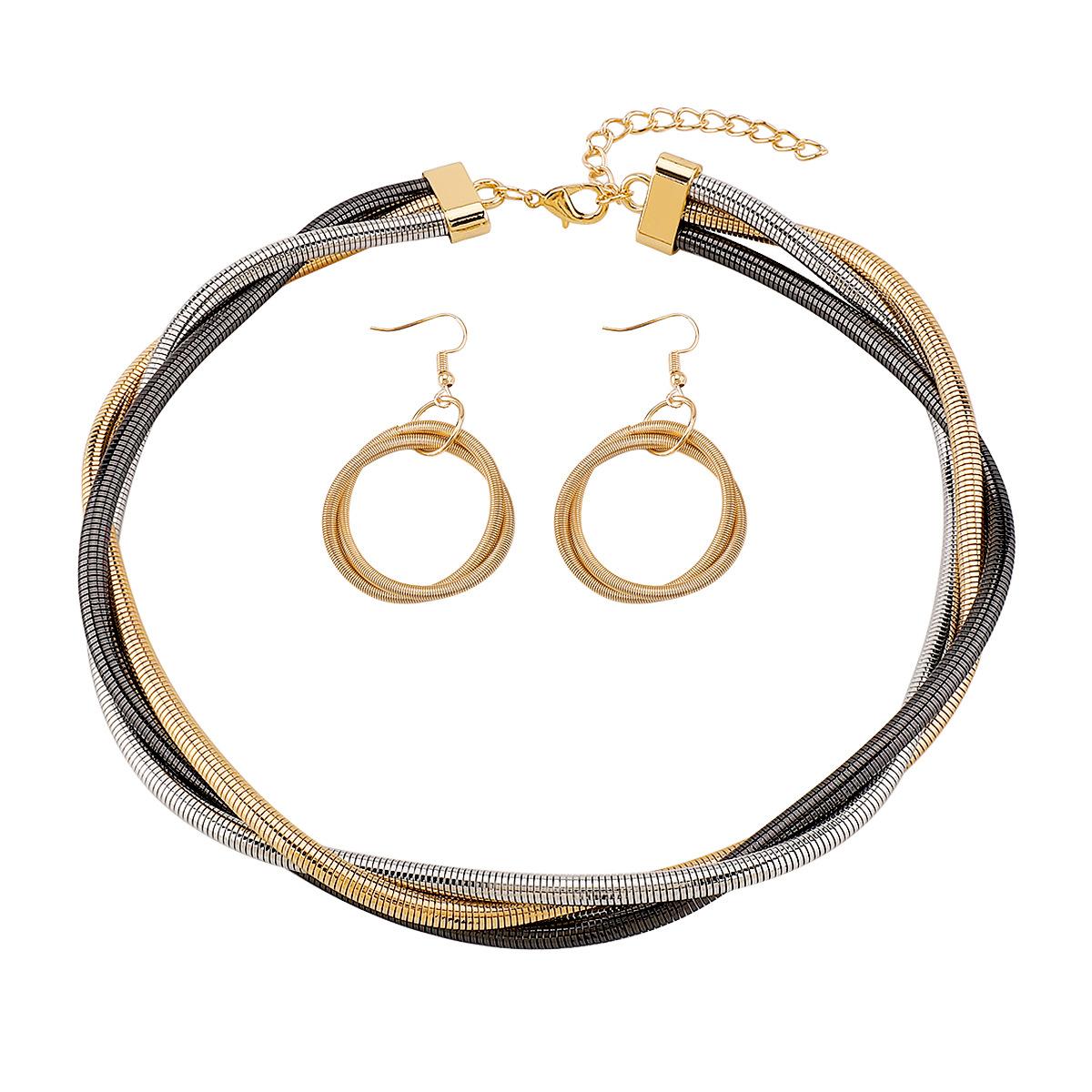 

Tooxika Преувеличенное Персонализированное Змеиная Кость Многослойное Тройное Перекрученное Кольцо Застежка Панк Металлический Комплект Ожерелья и Серег