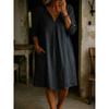 QICED Fashion Summer Spring Solid Color Print  Short Sleeve V-Neck Casual Dresses