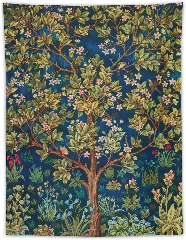 Tree of Life Tapestry Wall HangingMedieval Classic Vintage Flowers Pattern Modern Wall Art DecorRetro Floral Home Decoration
