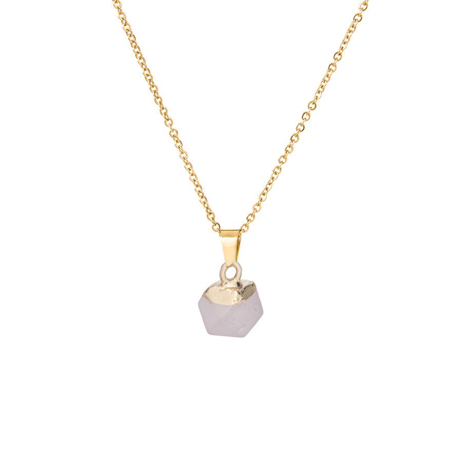 Natural Stone Neckalce Irregular Natural Stone Crystal Pendant Necklace Natural crystal pendant section hexagonal clavicle chain