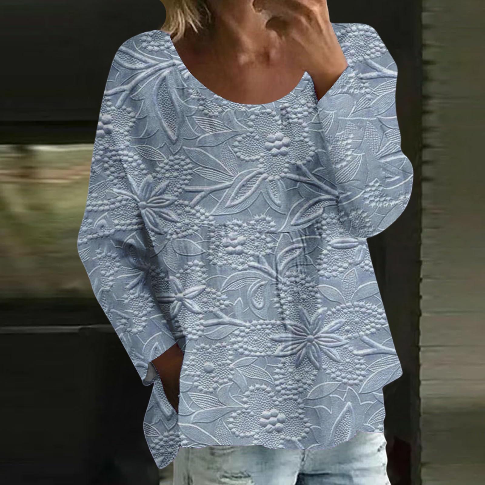 

Женский повседневный модный свободный топ с круглым вырезом и цветочным принтом, с длинным рукавом M