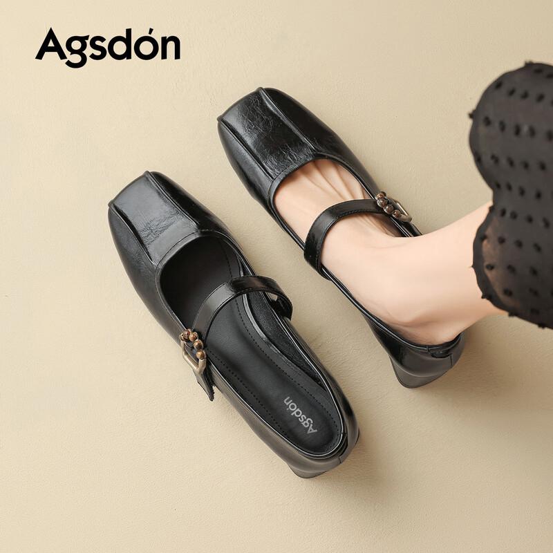 Agsdon Women s Retro Square Toe Block Heel Mary Jane Shoes 38