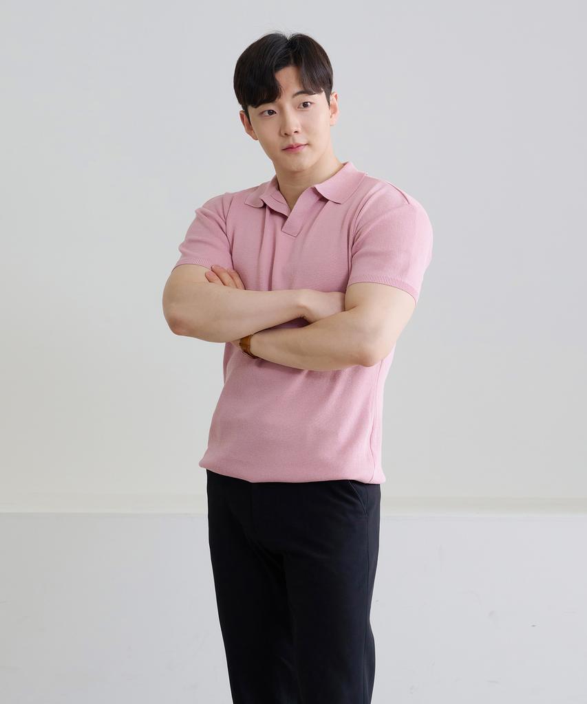 HECKCOOLNAM Ice Cooling Men'S Muscle Fit Collared Short Sleeve Knit T-Shirt That Makes Shoulders Look Wide (Type B)