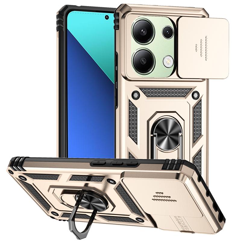 For Xiaomi Poco M6 Pro 4G Case Slide Camera Armor Phone Case For Poko Little M 6 6M PocoM6 M6Pro Magnetic Holder Ring Back Cover
