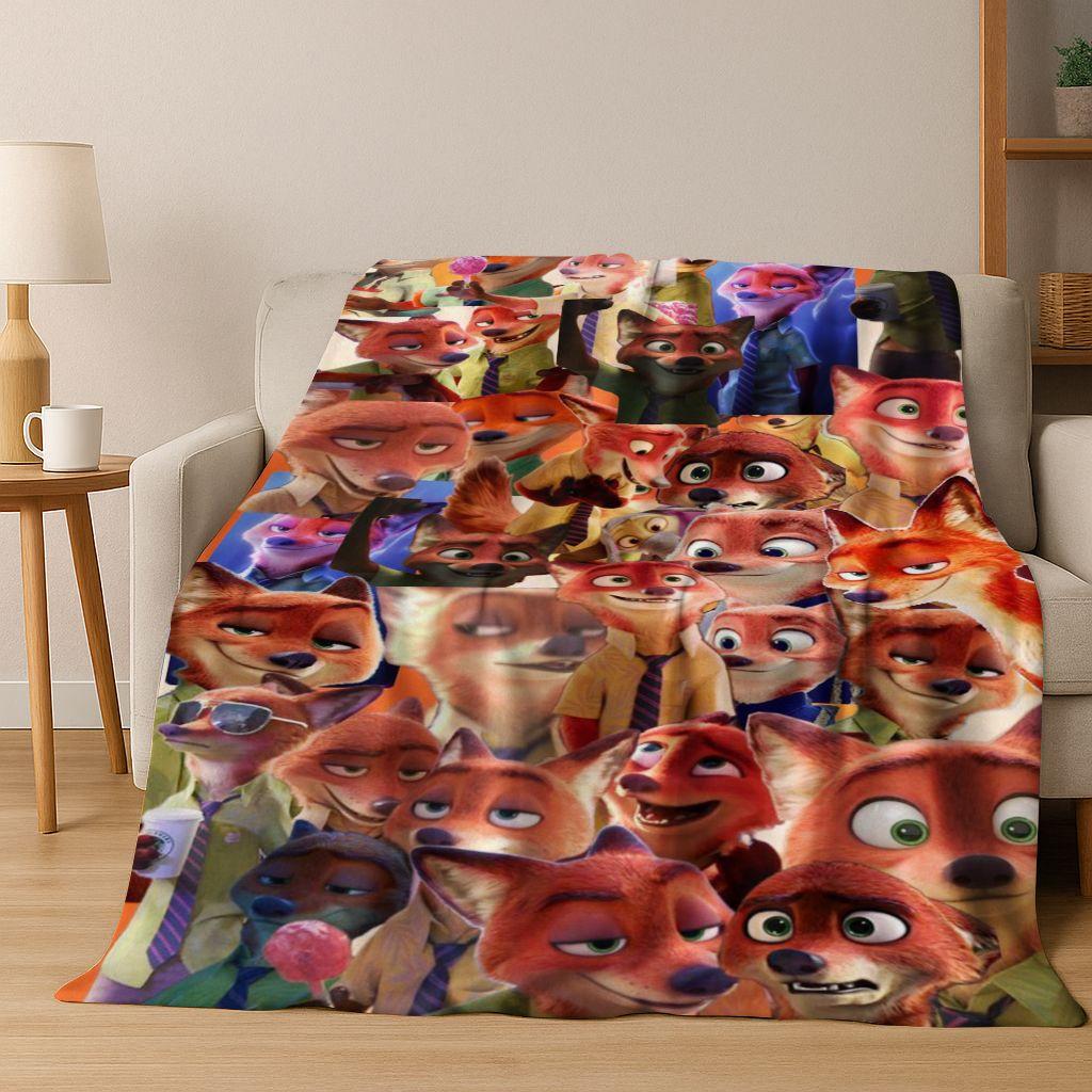 

2026 New Zootopia Judy Nick Cartoon Flannel Blanket,Warm and Cozy Soft Throw Blanket for Home Bedroom Bed Sofa Picnic Cover Gift 75x90cm