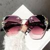 Uv Protection Rimless Rhinestone Sunglasses Beach/Travel/Streetwear Shiny Cutting Lens Sun Glasses Frameless Eyewear For Women