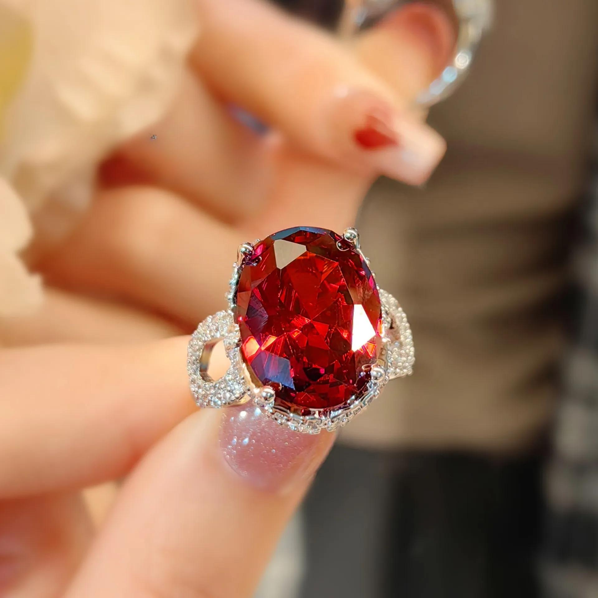 

Мода 2025 Серебристый цвет Гранатово-красный/Фанта Оранжевый Драгоценные камни Кольца Элегантное Королевское кольцо для женщин Вечеринка Помолвочные украшения resizable