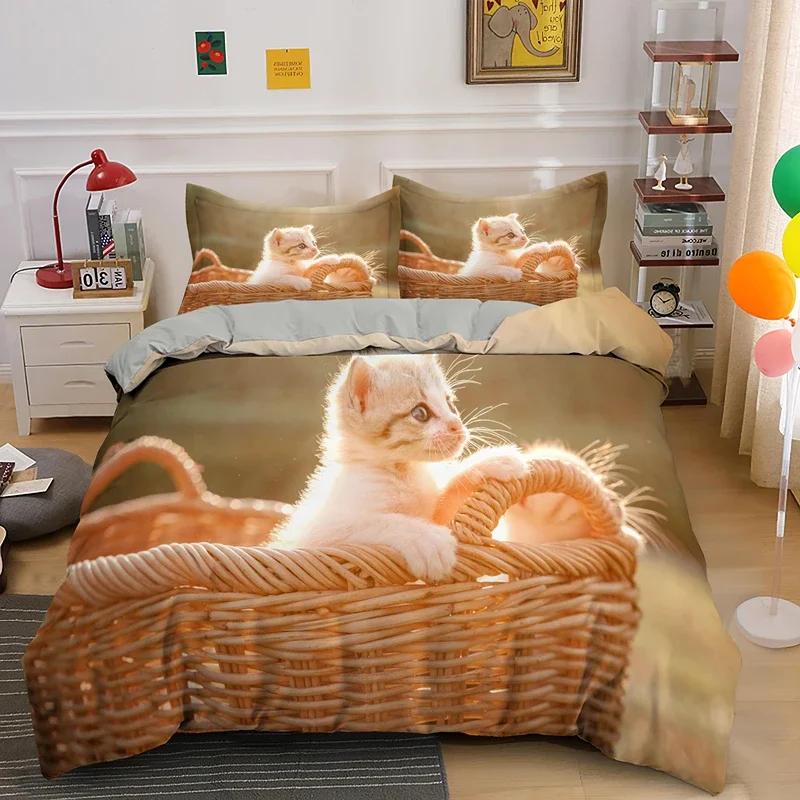 3Pcs Single-Sided Printed Bedding Set Comforter Funny Cute Pet Duvet Bedding Cover Pillows Comfortable Bedspreads For Kids Teens