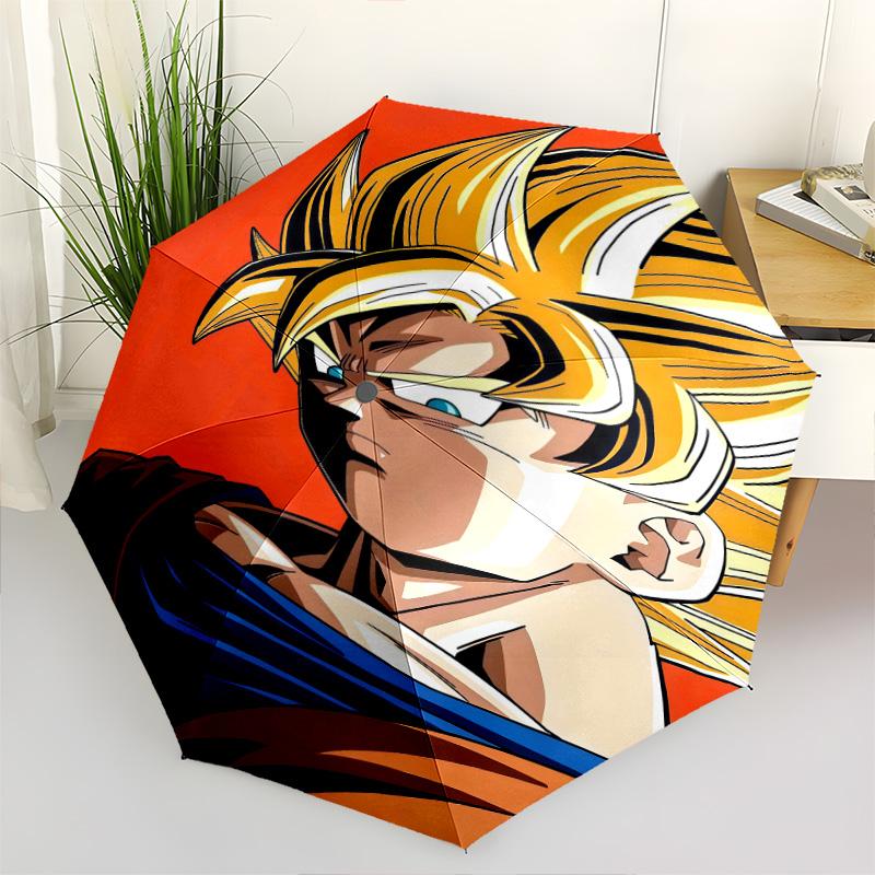 1 PC Automatic Folding Umbrella - Cartoon Son Goku Pattern Portable Foldable Design With 8 Ribs Christmas Birthday Gifts