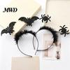 Velvet Decorative Hair Band Halloween Headbands, Black Spider Bat Headband, Glitter Fluffy Hoop Spooky Headpiece for Party Women, Teens, Cosplay,
