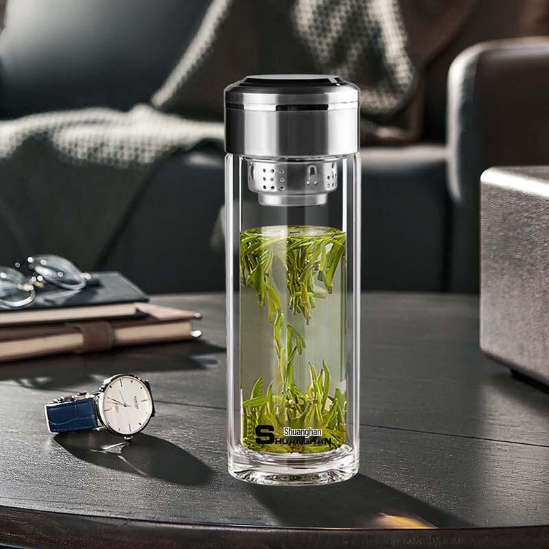 Shuanghan 380ml Double-Layer Insulated Glass Cup