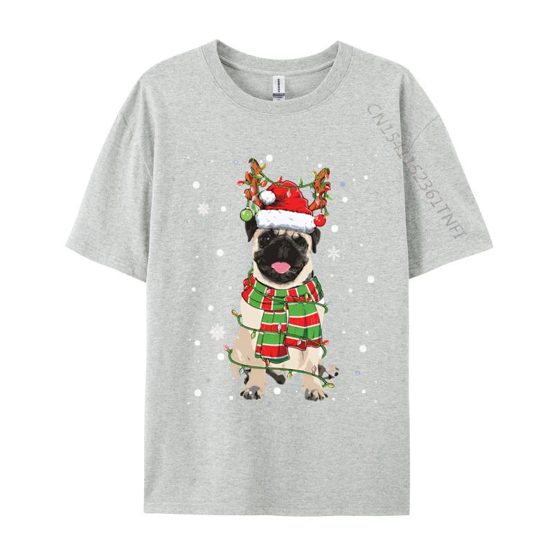 Vintage T Shirt Unisex Cute Pug Dog Christmas Lights Funny Xm Tshirt Fitness Cotton Unisex Tees Printing Funny T Shirts