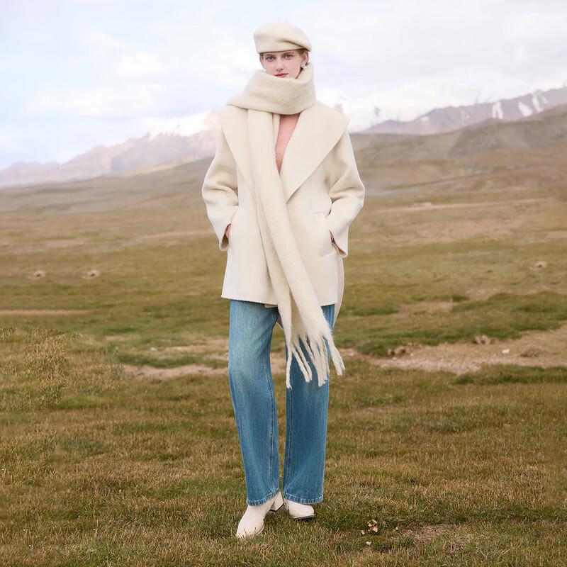 Women's 2024 Winter Elegant Lapel Belted 100% Wool Robe Coat