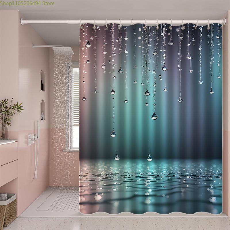 1pc Raindrop Pattern Printed Shower Curtain, High-End Elegant and Easy-to-Install Bathroom Curtain for Home Decor, Includes 12
