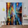 Floral Landscape Oil Painting Printed Curtains Machine Washable Rod Pocket Bedroom Living Room Kitchen Decorative Curtains 2PCS