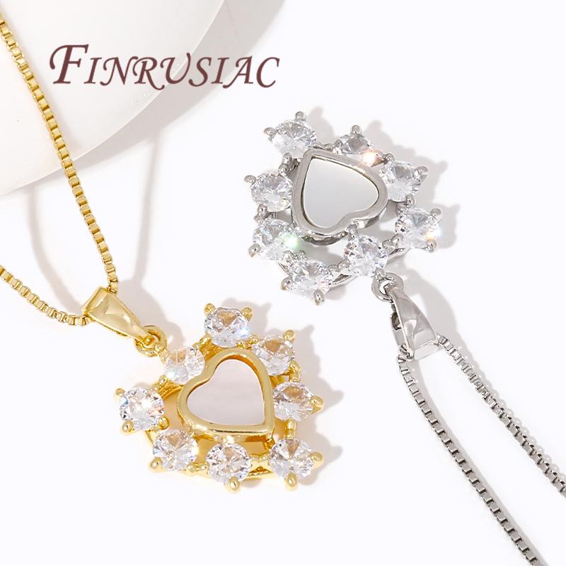 18K Gold Plated Crystal Zircon Heart Charms For Jewelry Making,Brass with Shell Pendants For Necklace Findings DIY Accessories