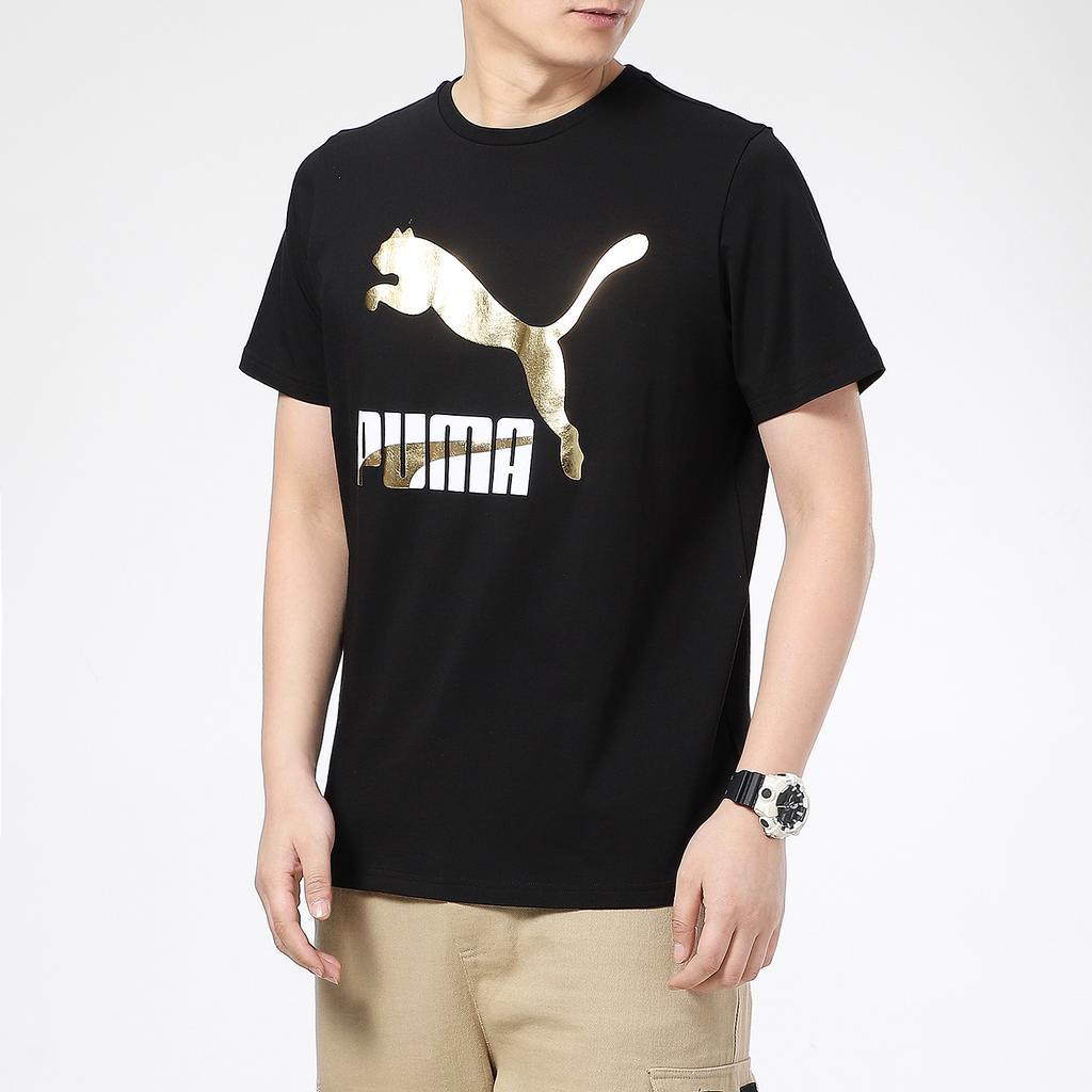 Puma Logo Print Sports Set Round Neck Short Sleeve T-Shirt Casual Five-Point Shorts Set Men sets Black 532280-01+704924-03