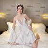 Spot ice and snow silk women's pajamas two-piece set, sexy low-cut lace splicing satin chiffon hanging skirt nightgown set