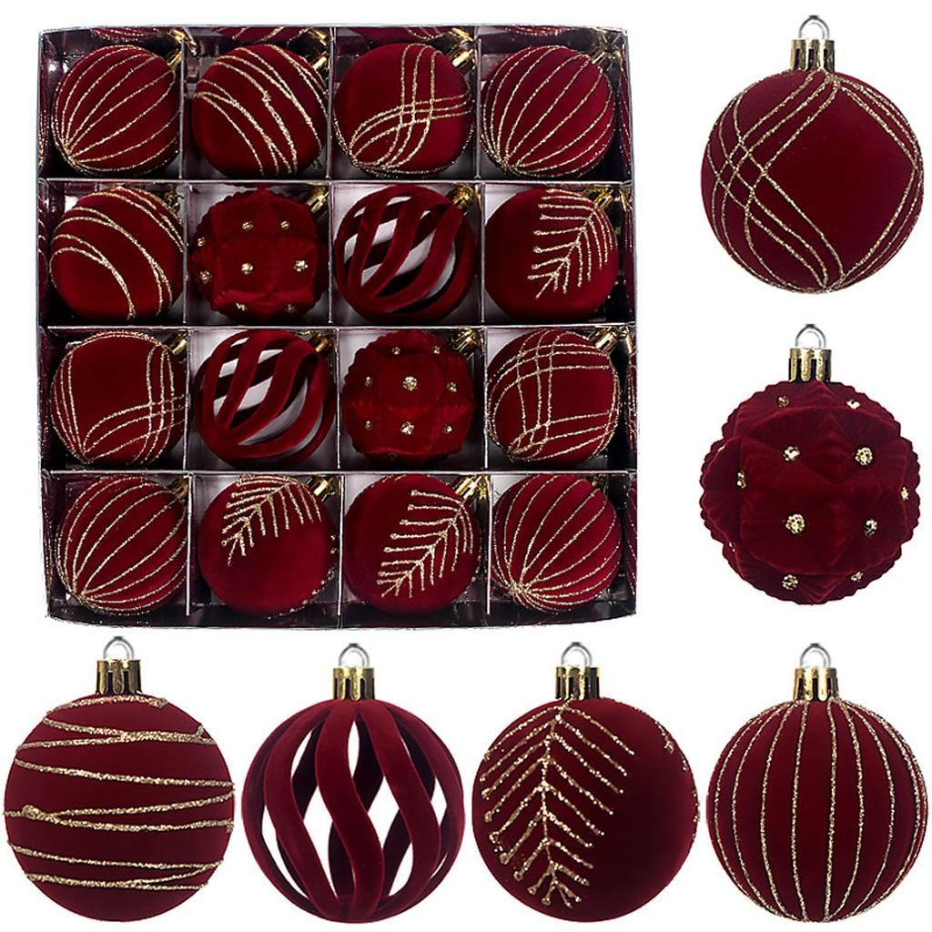 Flocked Christmas Balls 6cm Painted Balls Paper Box Set 16pcs Christmas Decorations