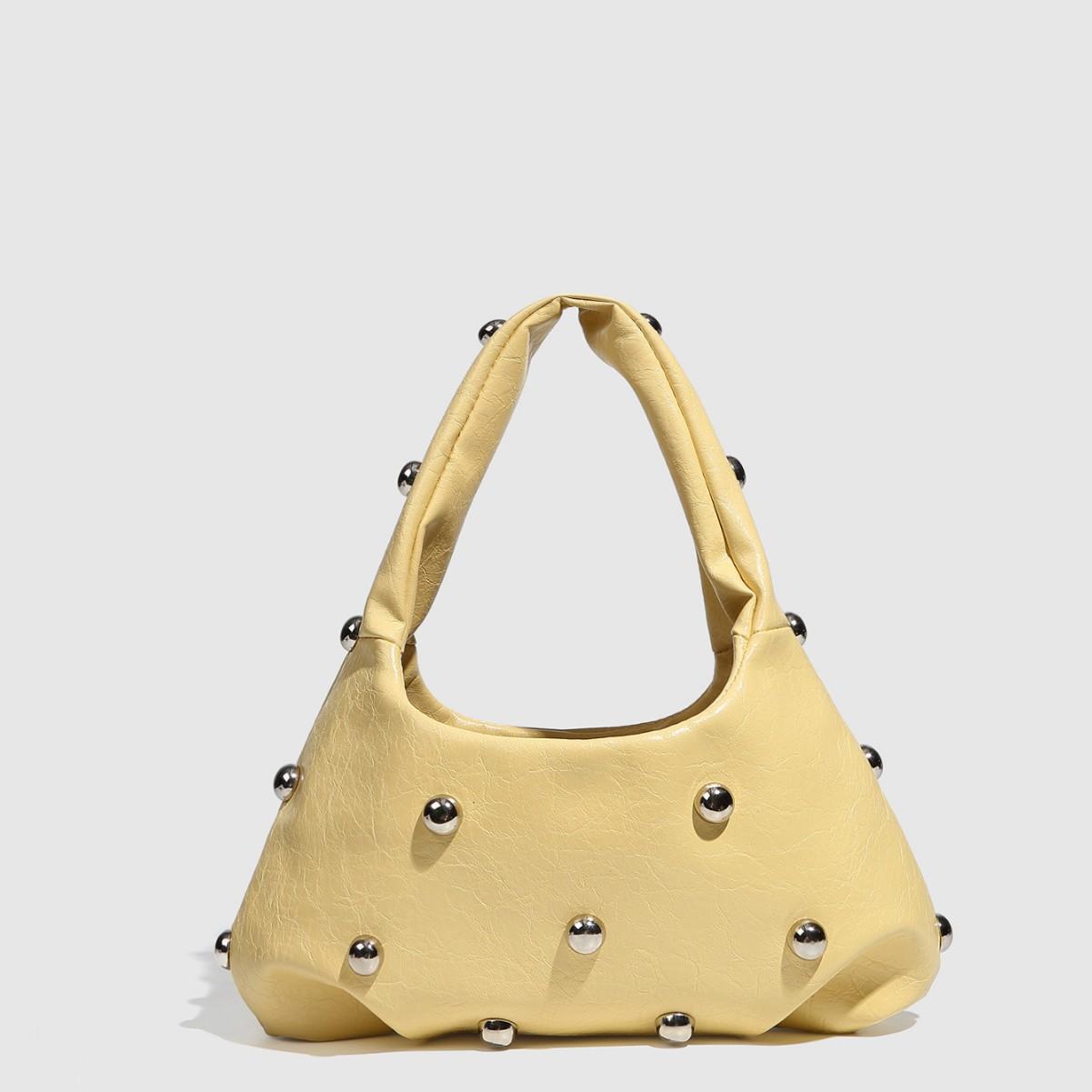 Ladies Luxury Bags Csw003 Women's Rivet Handbags Soft Pu Leather Shoulder Bag Casual Designer Hobos Half Moon Underarm Bags For Tote Clutch