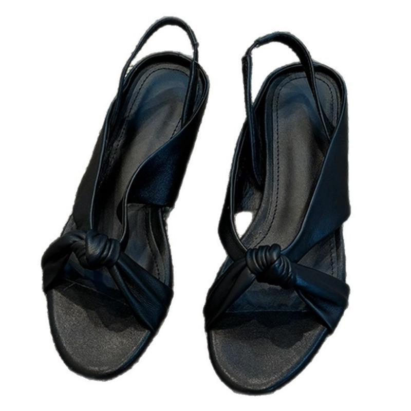 New soft leather niche design simple open-toed cross with wedge heel sandals women's outer shoes