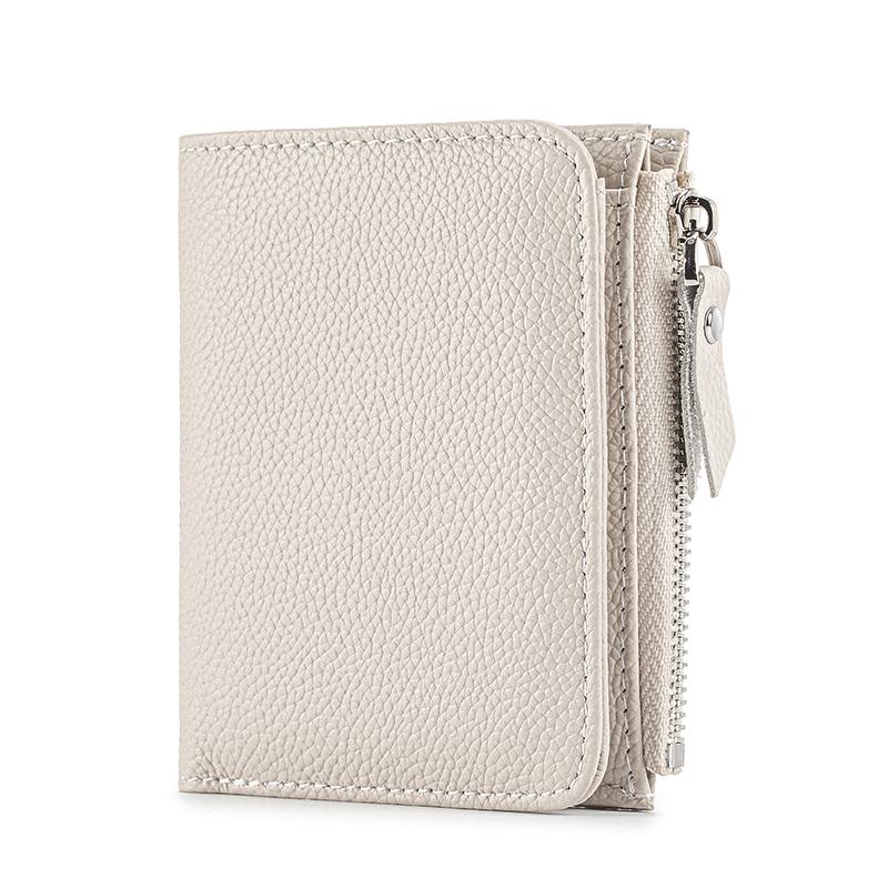 Portfel damski ze skóry naturalnej, krótki, wąski, blokujący, składany na pół, z uchwytem na karty kredytowe, z klipsem na pieniądze i kieszenią na monety