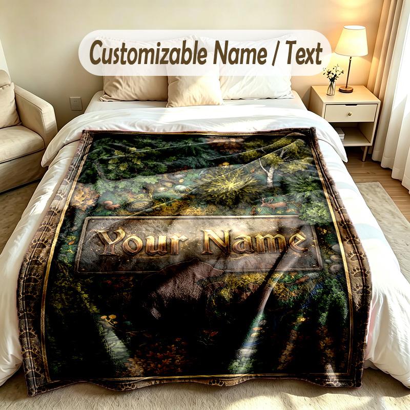 Forest Nature Theme Custom Blanket Personalized Name & Text Customized Soft Warm Throw Blanket Home Decor