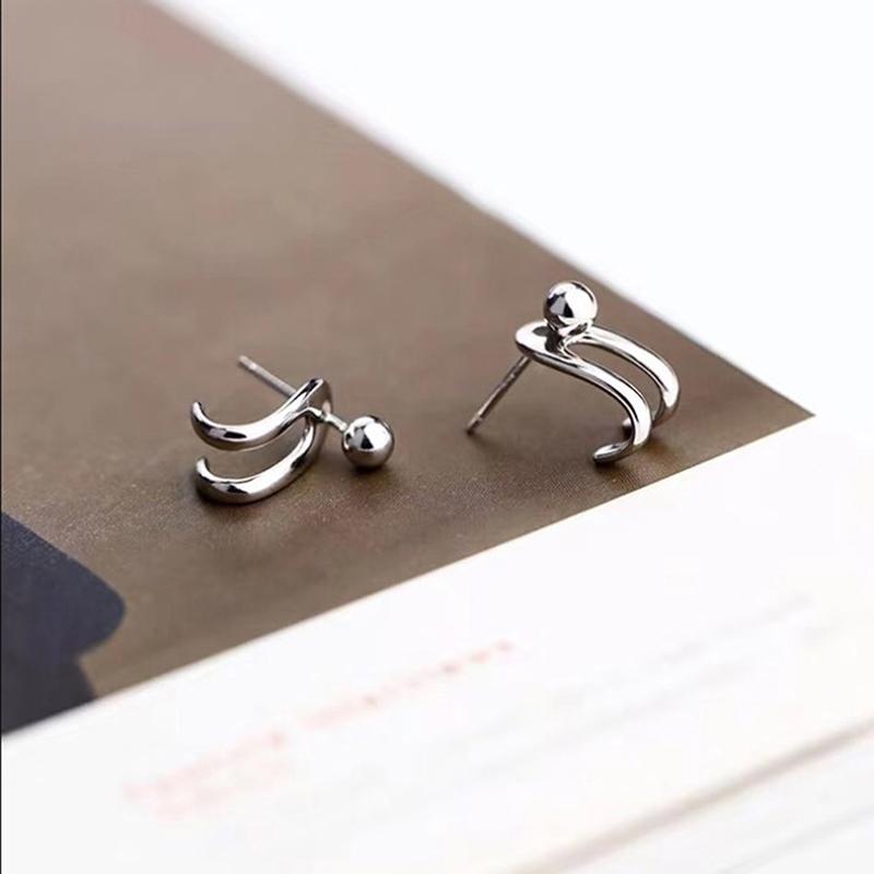 925 Sterling Silver Double Hook Beads Stud Earrings For Women Personality Female Student Fasion Jewellery