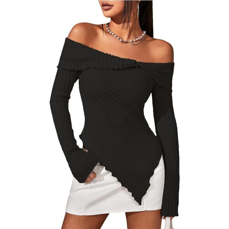 

Женский весенний новый однотонный топ с длинным рукавом и одним рукавом, асимметричным подолом M чёрный