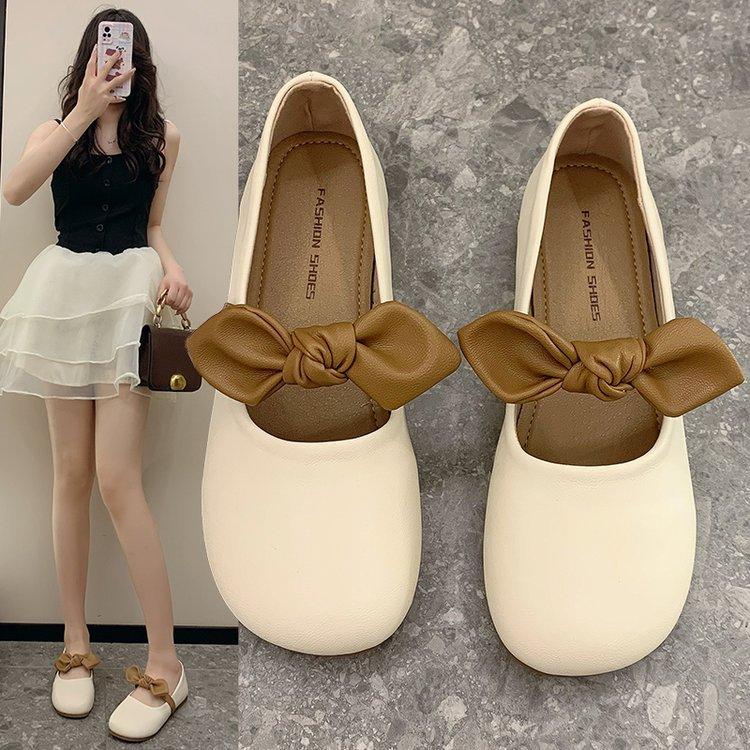 Mary Jane Single Shoes Female Bow Bow Soft Bottom Soybean Shoes Commuting Driving Shallow Mouth Grandma Shoes Female