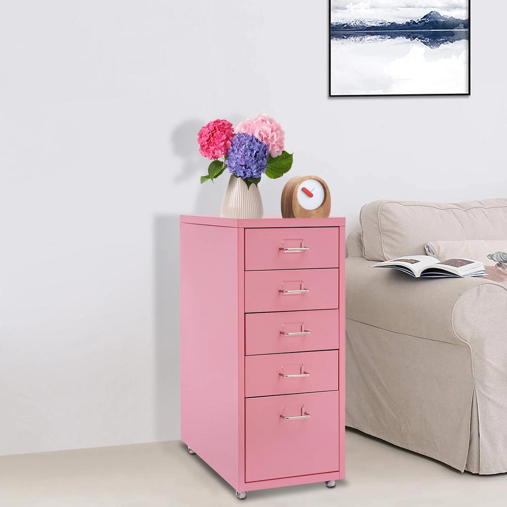 Bymaocar 27 Inch Tall Pink File Cabinet on Wheels 5-Drawer Storage Cabinet Home Furniture for Kitchen, Bedroom, Office, Study