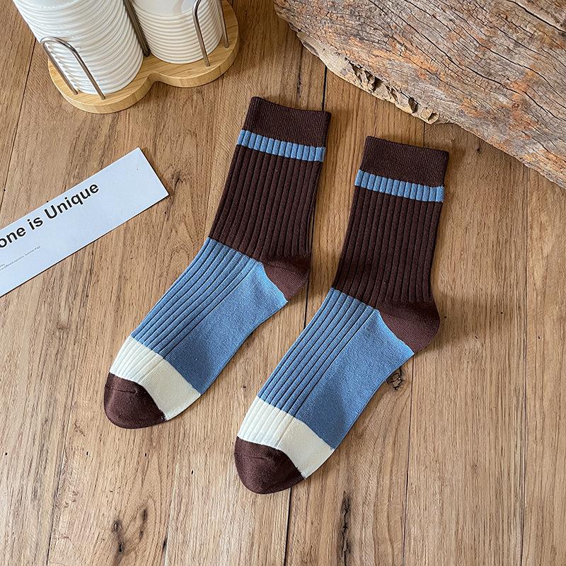 Men's Spring and Autumn Pure Color Cotton Striped Color Tube Socks