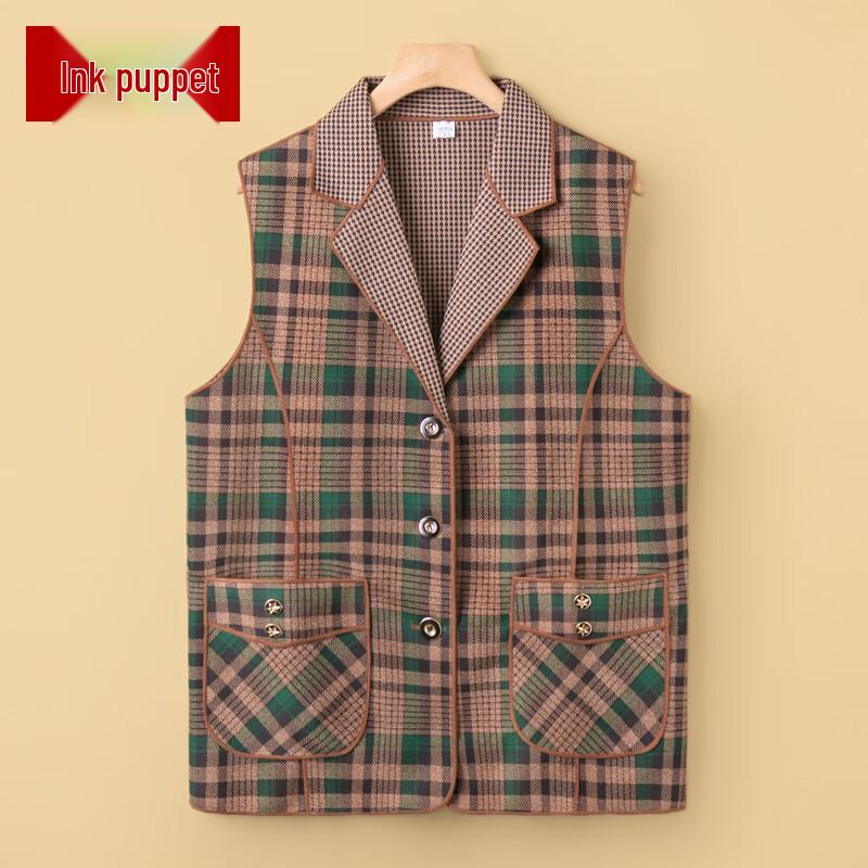 

Women s Elegant Plaid Lapel Vest 5XL