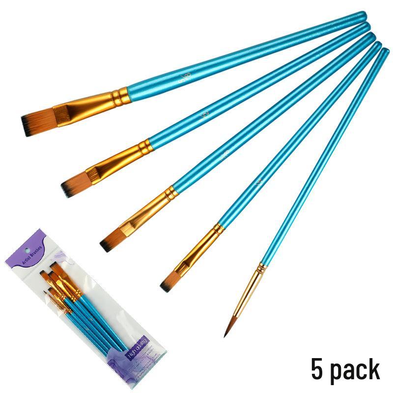 5-Piece Blue Handle Nylon Bristle Watercolor & Oil Painting Brush Set 5-piece Flat Head Brush Set синий