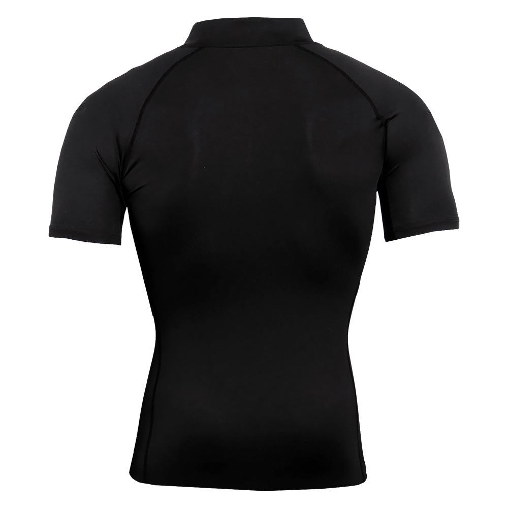 Men's Stand Collar Zipper Fitness Short Sleeve Training Stretch T-shirt Sports Quick-drying Clothes