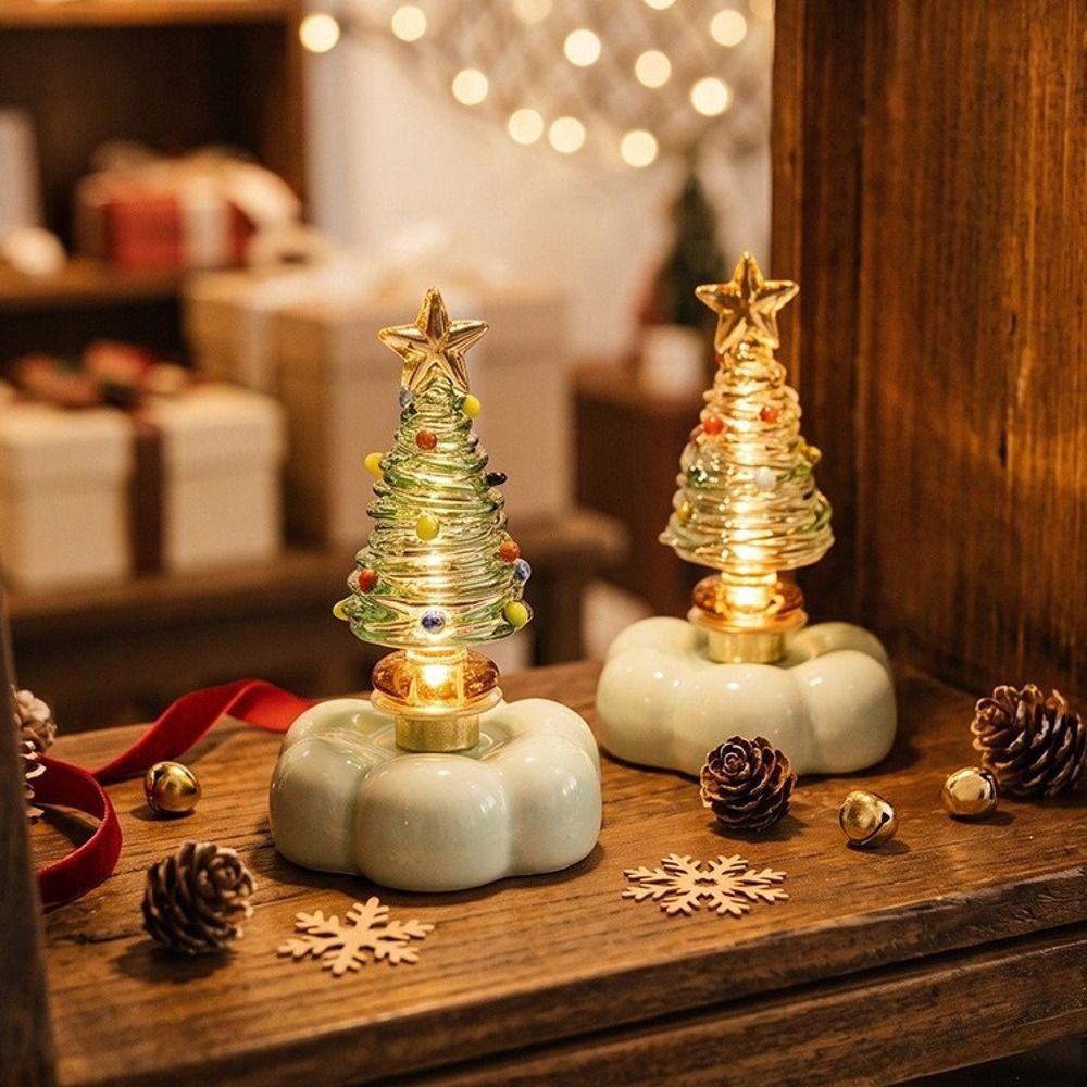 Glass Glass Christmas Tree Rotating Display Base Mini Tree Ornament  Home Table Decor