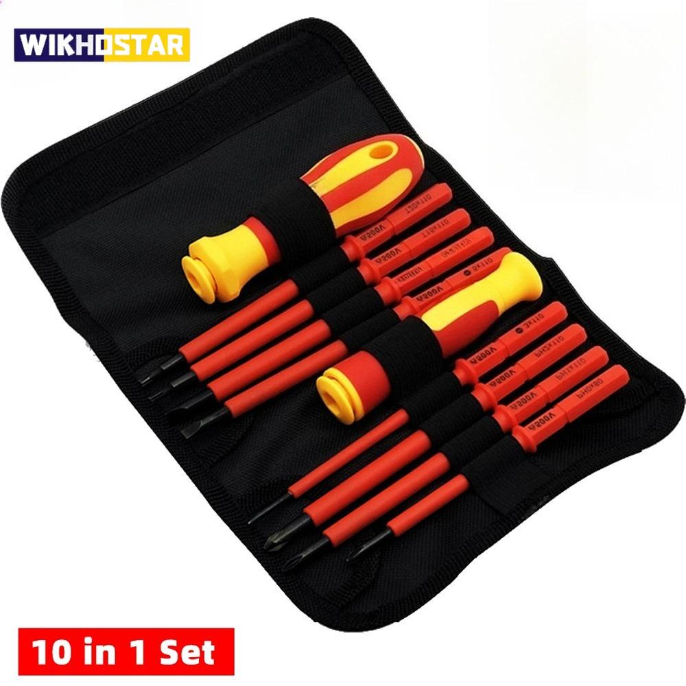 10Pcs Interchangeable Blade VDE Insulated Screwdriver Set with Case Magnetic 500V Home and Professional Use Electricians Tools