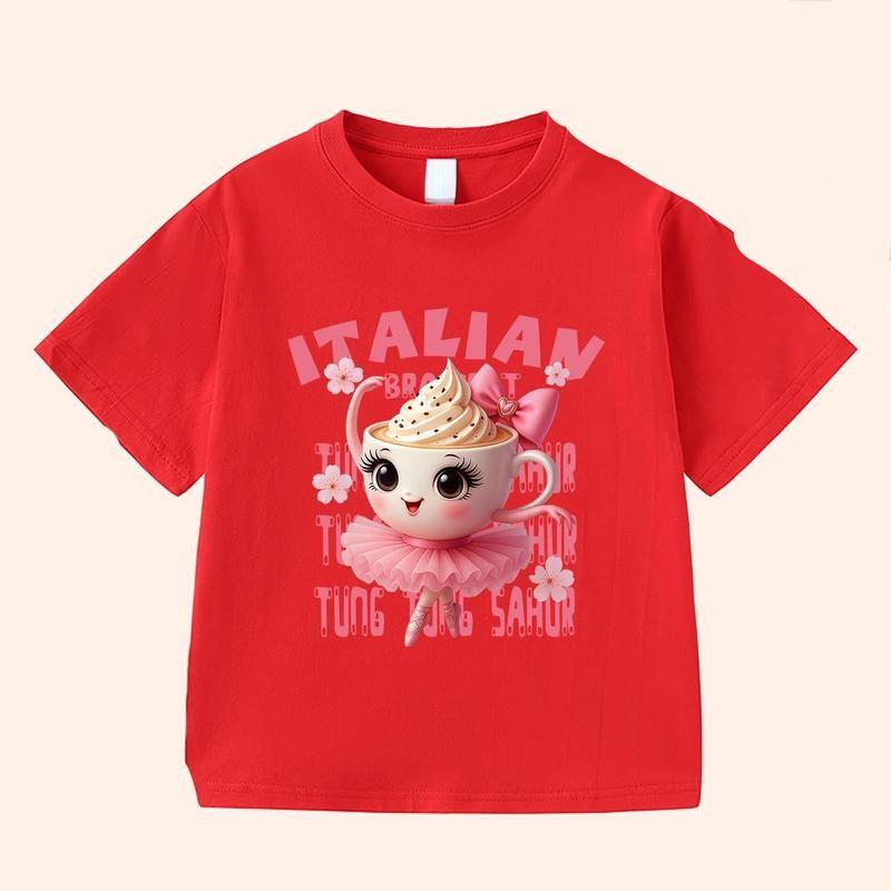 

Футболка Brainrot Летняя с коротким рукавом для девочки Милая одежда Детский аниме-топ Мультяшная одежда 100