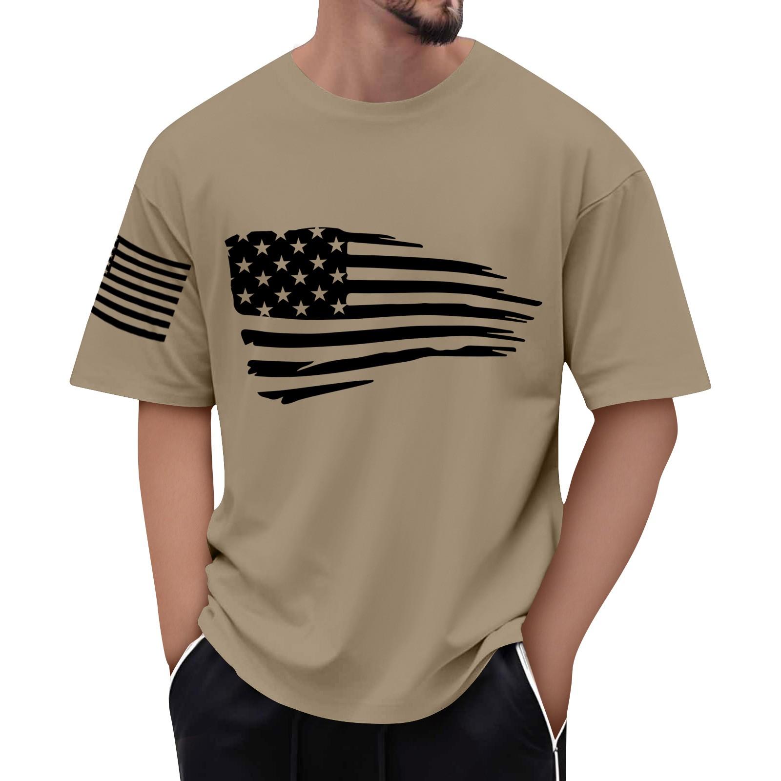 

Men s Flag Printed T-Shirt Men s Loose Casual Short Sleeve Top XL верблюд