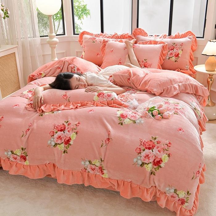 

Thickened Milk Fleece Four-Piece Set, Flange Fleece Coral Fleece Quilt Cover, Bed Sheet, Bedding 2.0 meters 4pc (quilt cover 220 * 240)