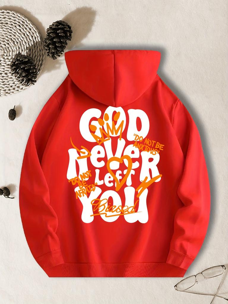 Cozy Brown God Never Left You Inspirational Hoodie Polyester Casual Sweatshirt with Flame Graphics Pockets Long Sleeves for Men