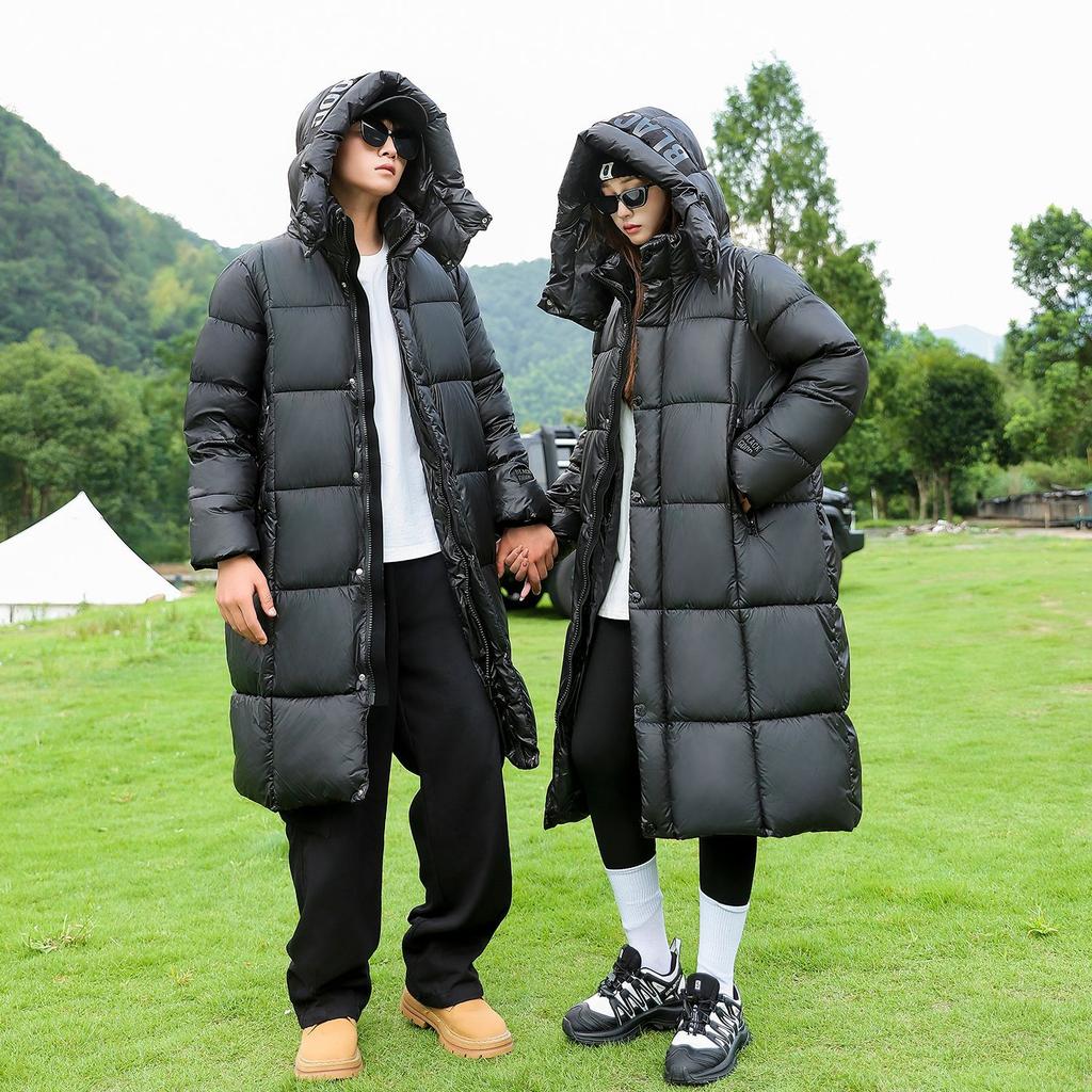 New Winter Couple Loose Black Gold Cotton Jacket for Men and Women Extended Thickened Graphene Warm Cotton Jacket